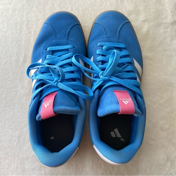 Adidas VL Court 3.0 Blue Burst Pink Fusion Suede Gum Sole Sneakers Women’s 8 - Picture 3 of 11